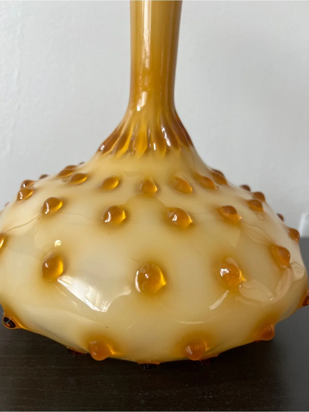 Mid-Century Empoli Italian Cased Glass Hobnail Bottle Vase